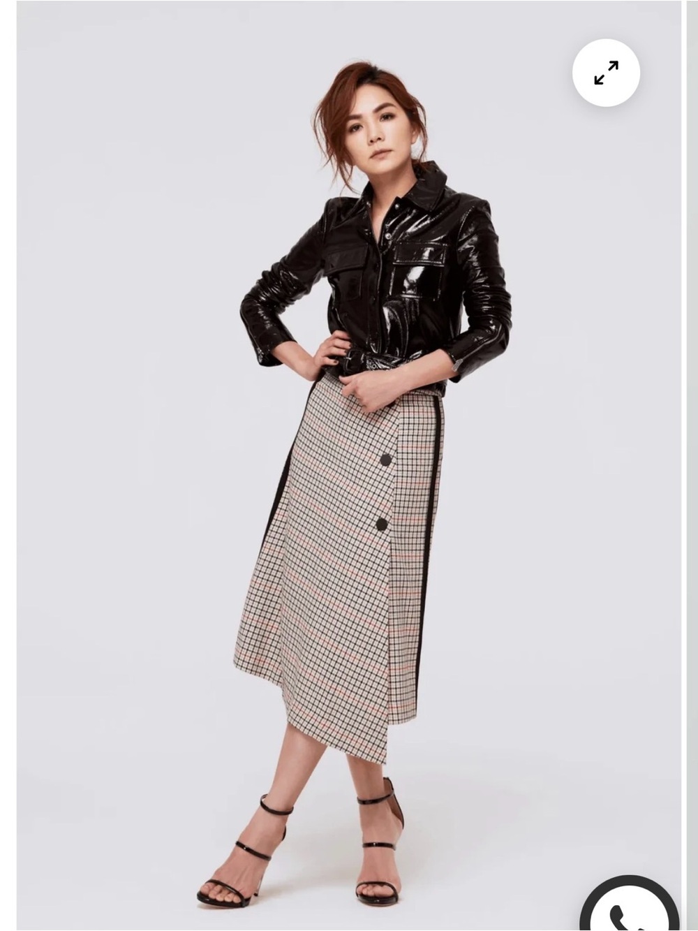 Maje Jessil Assymetrical Checked Skirt in Beige, Black and Red
